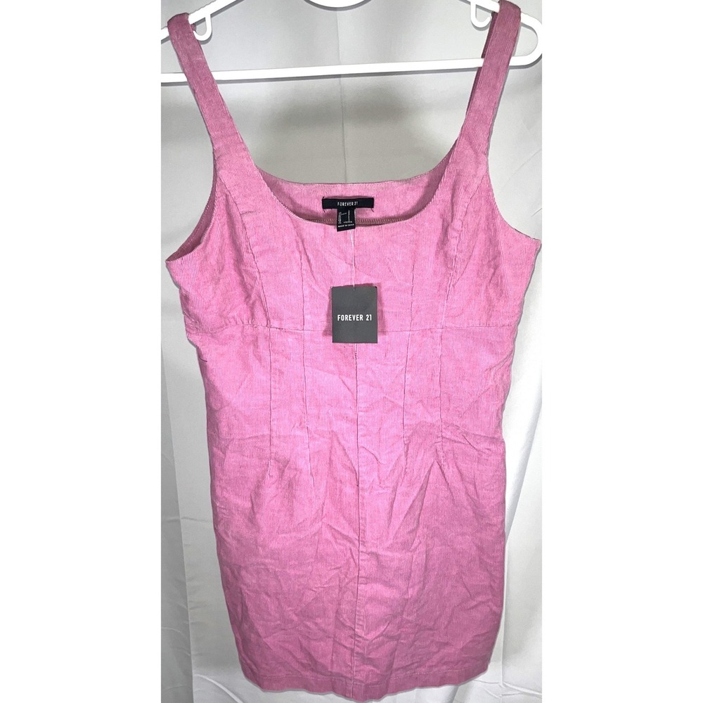 Forever 21 Womens Corduroy Mini Dress Berry Pink Square Neck Large NWT
